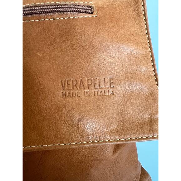Vera Pelle Leather Cognac Brown Crossbody Shoulder Purse  Bag - Picture 3 of 15